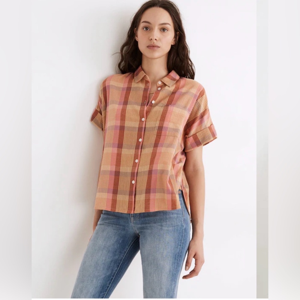 NWT Madewell Daily Shirt in Neon Madras Plaid - Size S